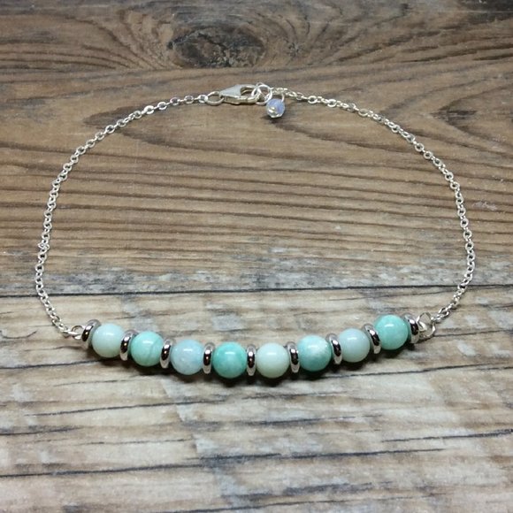 Amazonite anklet, Sterling Silver, healing jewelry, crystal anklet, boho anklet - Picture 1 of 8